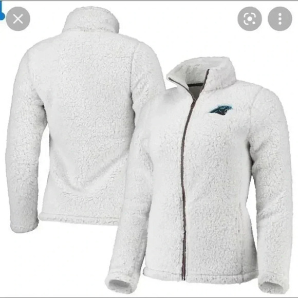 Juniors Cream Carolina Panthers Intercepting Teddy Sherpa Full-Zip Jacket - Picture 1 of 11